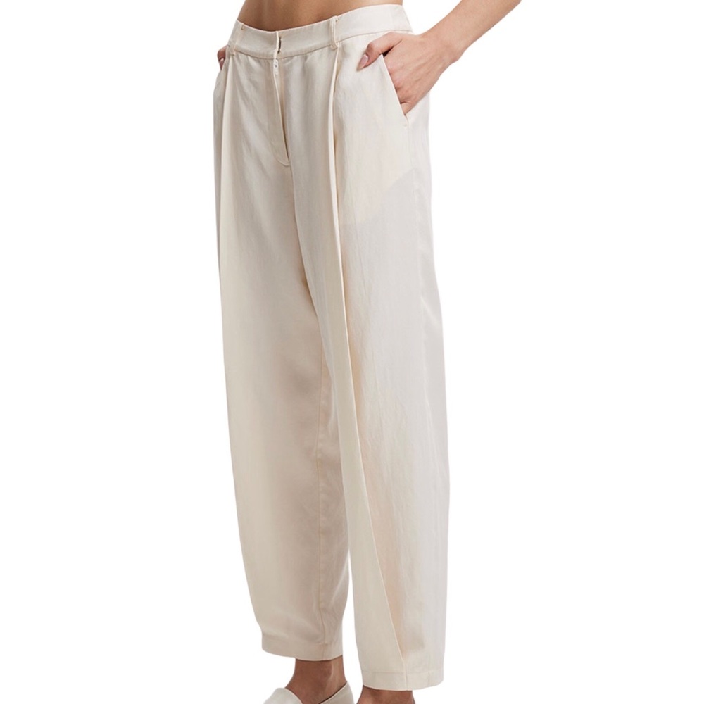 Lattelier Linen Cotton Beige Tan Tailored Tapered Pants Size Large NEW